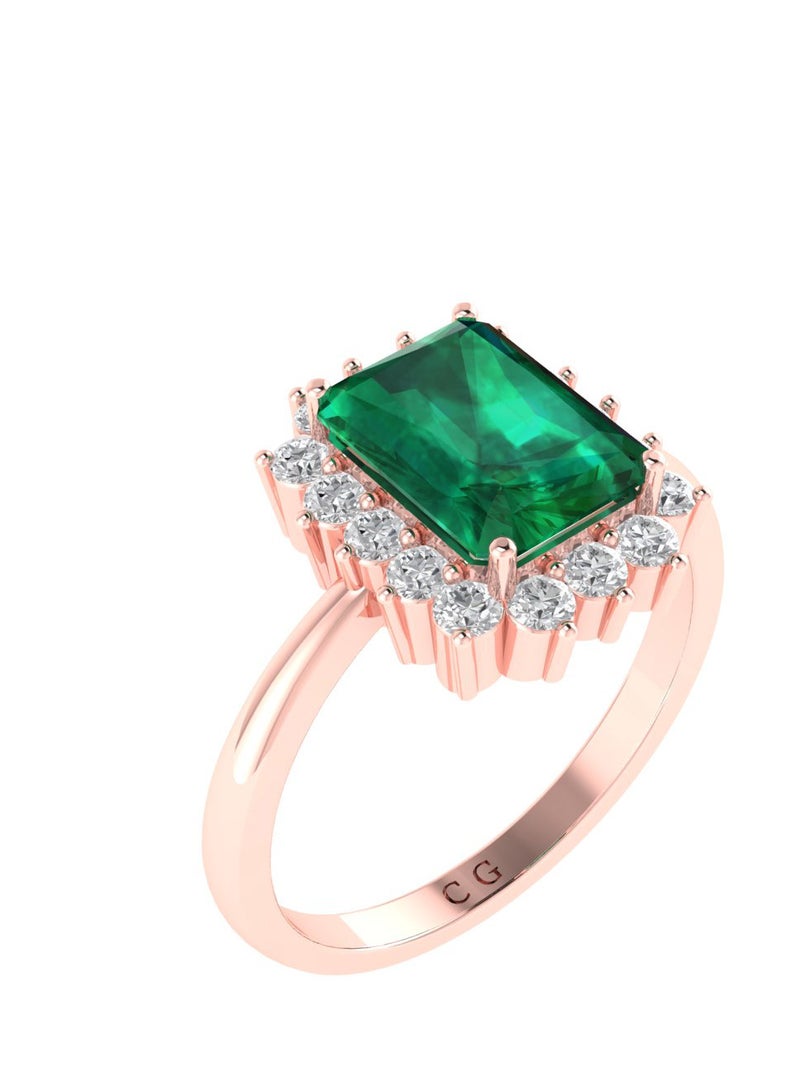 Capri Gold Diana Emerald-Cut Emerald and Sparkling Diamond Ring in 18K Rose Gold  - Image 2
