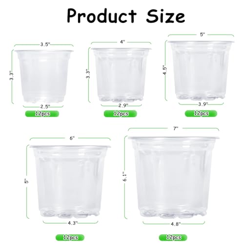 JNYONG 60 Pack 354567 Inch Clear Nursery Pots with Drainage HoleVariety Sizes Seed Starting Pots Transparent Plastic Plant Pots for Plants Transparency with 50 Plant Labels - Image 3