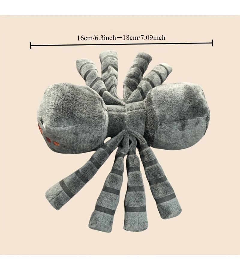 Gray Spider Plush With Pixelated Red Accents And Striped Legs Game Inspired Decor - Image 2