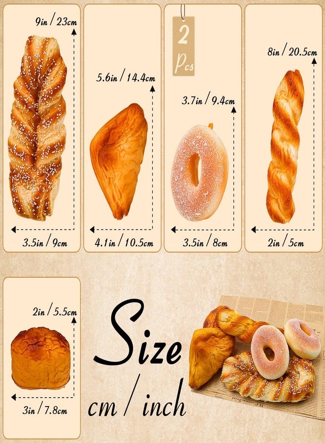 Meiwlong 6 Pcs Fake Breads Realistic Faux Baguette Doughnut Prop for Food Display,Artificial French Fake Croissant Bread for Bakery Kitchen Home Décor - Image 2
