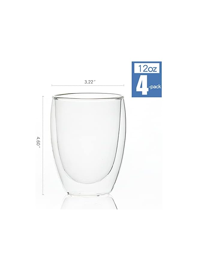 S-TOP [4-Pack,12Oz] Glass Cups, Double Walled Thermo Espresso Glasses, Insulated Coffee Mugs, Drinking Glasses - Image 2