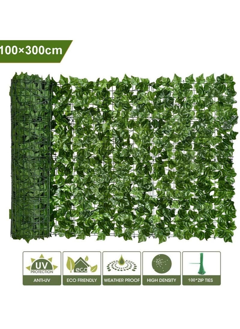 R.VIHAN Artificial Leafy Wall Grass Fence Privacy Garden Faux Ivy Leaf Vine Hedge Plants Screen Roll for Sunlight Protection Indoor and Outdoor Use Decorative Greenery Leaves Screen for Garden Home Balcony Porch Patio UV and Sunlight Protection 1x3 Meter  - Image 2