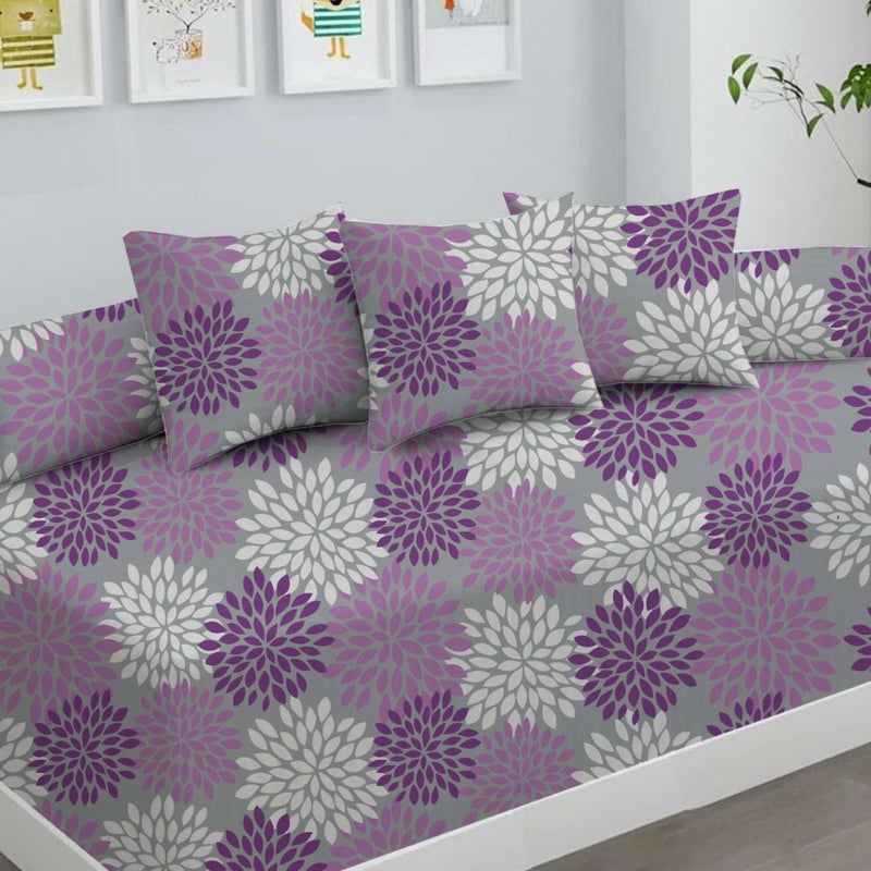 Bhoomi Impex Bhoomi Impex Pure Microfiber 6 Pieces Designer Printed Standard Diwan Set Single bedsheet 3 Cushions Covers and 2 Bolster Covers Single Purple Petal  - Image 3