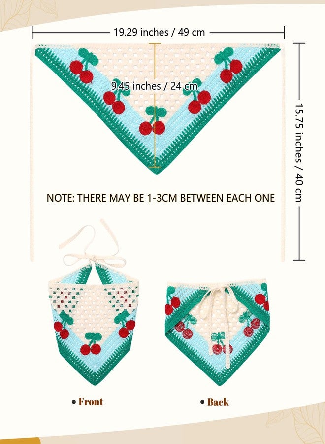 AWAYTR Crochet Head Scarf Hair Bandanas Women Knit Bandana Headband Scarf Tie-Back Head Coverings Floral Headscarf for Girls (Cherry - Orange + Blue) - Image 5