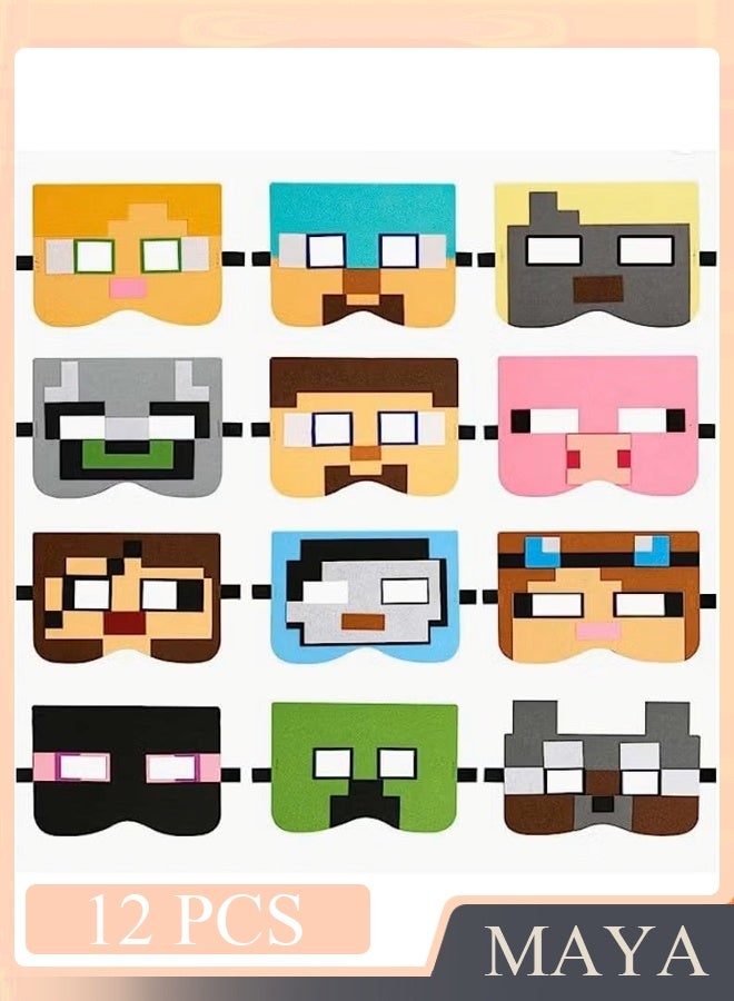 12pcs Game Minecraft Felt Masks Children's Party Masquerade Role Play Eye Masks - Image 1