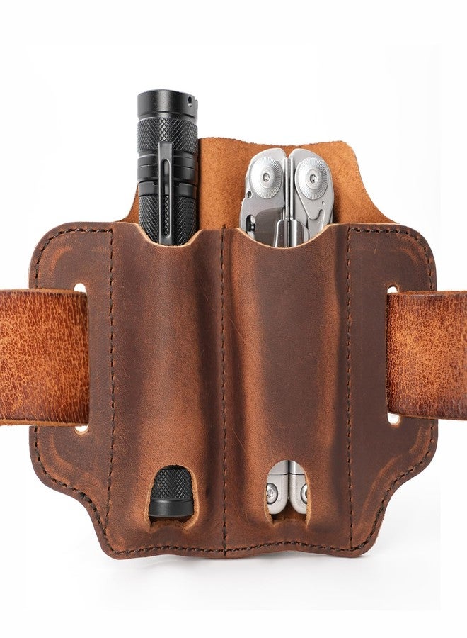 diodrio XXL EDC Leather Sheath for Leatherman Multitools, Belt Sheath Pocket Organizer for 5 inch Knives Tactical Flashlights Tools, Chestnut - Image 1