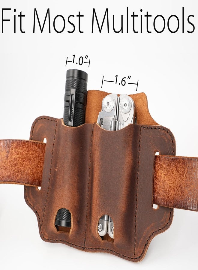 diodrio XXL EDC Leather Sheath for Leatherman Multitools, Belt Sheath Pocket Organizer for 5 inch Knives Tactical Flashlights Tools, Chestnut - Image 3