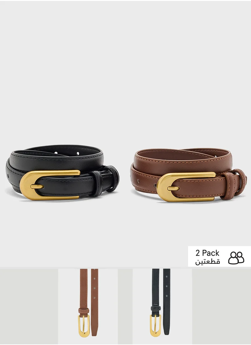 ELLA 2 Pack Genuine Leather Slim Belt