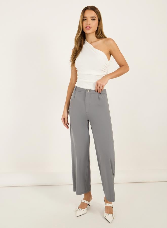Styli Mid Rise Flowy Tailored Pants with Belt Loops  - Image 1