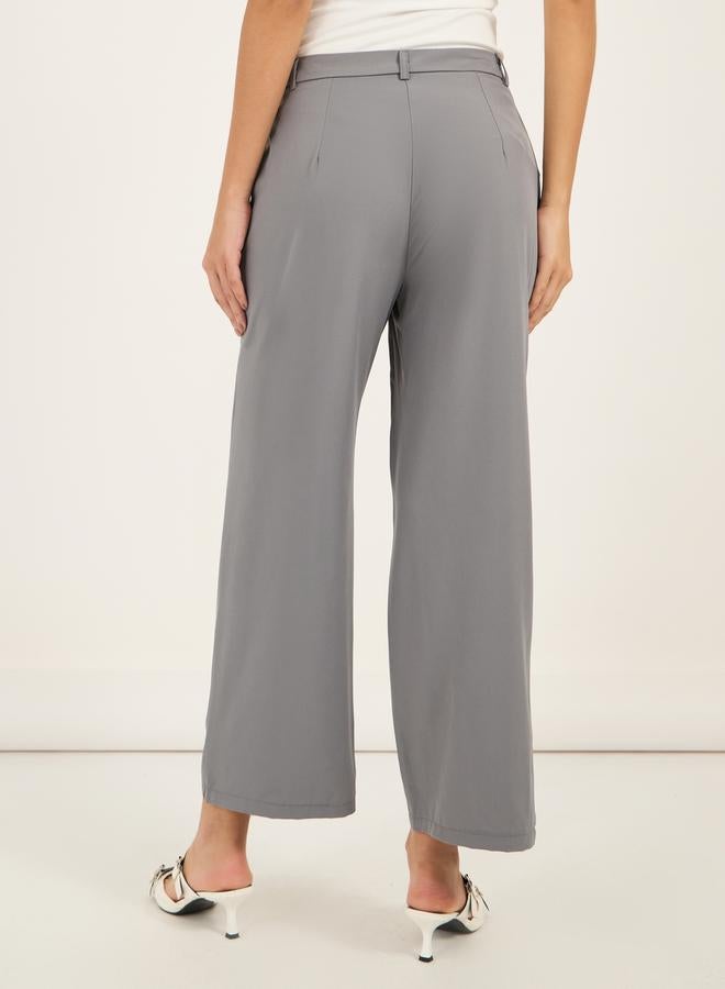 Styli Mid Rise Flowy Tailored Pants with Belt Loops  - Image 4