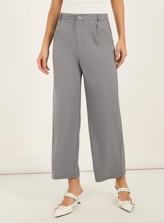 Styli Mid Rise Flowy Tailored Pants with Belt Loops  - Image 2
