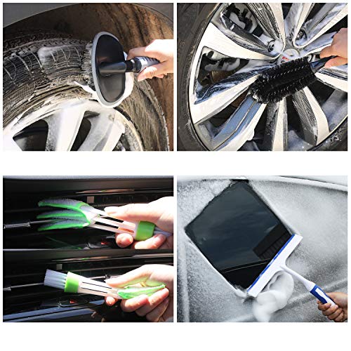 AUTODECO 22Pcs Car Wash Cleaning Tools Kit Car Detailing Set with Black Canvas Bag Collapsible Bucket Wash Mitt Sponge Towels Tire Brush Window Scraper Duster Complete Interior Car Care Kit - Image 5