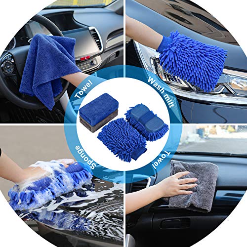 AUTODECO 22Pcs Car Wash Cleaning Tools Kit Car Detailing Set with Black Canvas Bag Collapsible Bucket Wash Mitt Sponge Towels Tire Brush Window Scraper Duster Complete Interior Car Care Kit - Image 4