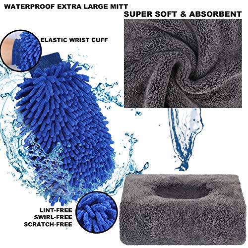 AUTODECO 22Pcs Car Wash Cleaning Tools Kit Car Detailing Set with Black Canvas Bag Collapsible Bucket Wash Mitt Sponge Towels Tire Brush Window Scraper Duster Complete Interior Car Care Kit - Image 3