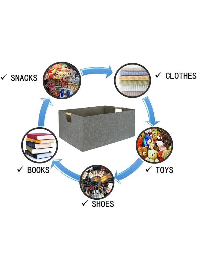 FUULOXE Storage Bin for Shelves Rectangle Closet Baskets Foldable Toy Box with Handles and Sturdy Cardboard for Nursery Home Office Car Dormroom(Grey) - Image 3