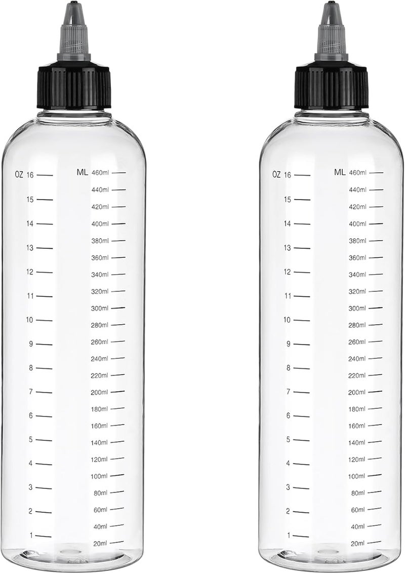 Styquenzer Applicator Bottle for Hair, 2 PCS 16.9oz Clear Squeeze Bottles Plastic Hair Color Bottle Applicator Twist-On Top Tip Cap with Ratio Graduated Scale, Hair Oiling Applicator Hair Oil Container - Image 1