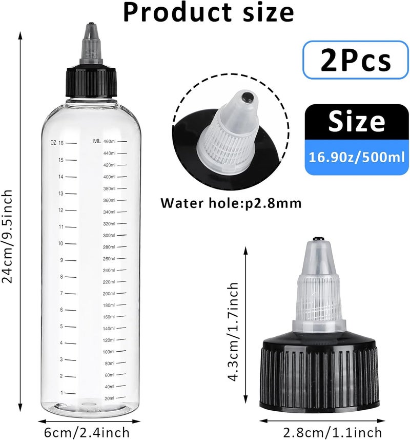 Styquenzer Applicator Bottle for Hair, 2 PCS 16.9oz Clear Squeeze Bottles Plastic Hair Color Bottle Applicator Twist-On Top Tip Cap with Ratio Graduated Scale, Hair Oiling Applicator Hair Oil Container - Image 3