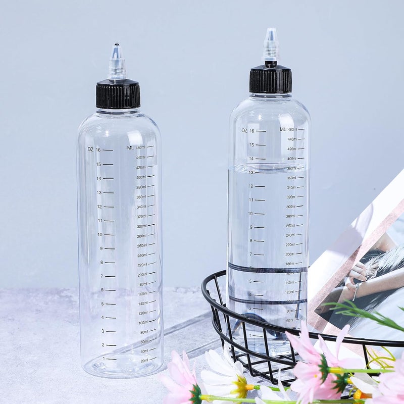 Styquenzer Applicator Bottle for Hair, 2 PCS 16.9oz Clear Squeeze Bottles Plastic Hair Color Bottle Applicator Twist-On Top Tip Cap with Ratio Graduated Scale, Hair Oiling Applicator Hair Oil Container - Image 2