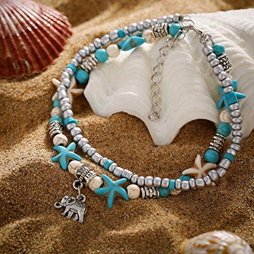 Softones Blue Starfish Turtle Anklet Multilayer Charm Beads Sea Handmade Boho Anklet Foot Jewelry for Women - Image 4