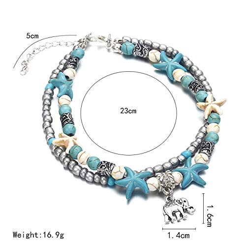 Softones Blue Starfish Turtle Anklet Multilayer Charm Beads Sea Handmade Boho Anklet Foot Jewelry for Women - Image 5