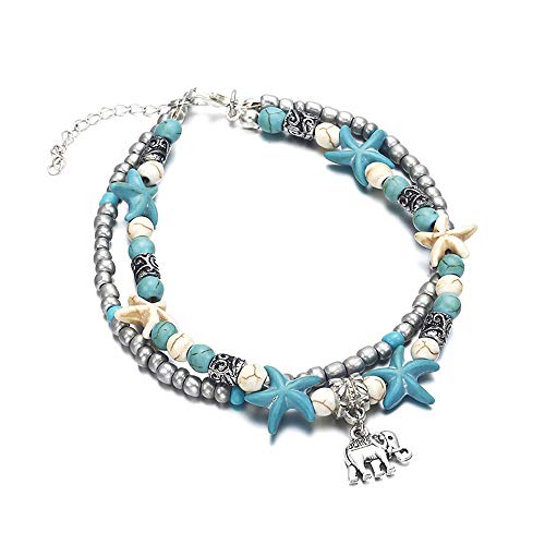 Softones Blue Starfish Turtle Anklet Multilayer Charm Beads Sea Handmade Boho Anklet Foot Jewelry for Women - Image 1