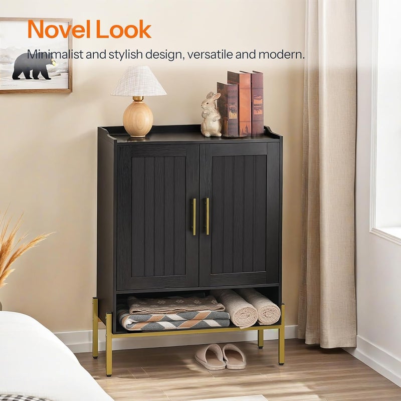 HOOBRO Shoe Cabinet, 5-Tier Shoe Storage Organizer with Doors, Wooden Shoe Cabinet Storage for Entryway, Freestanding Shoe Rack Cabinet with 3 Adjustable Shelves for Hallway, Gold and Black EDB41SC01 - Image 2