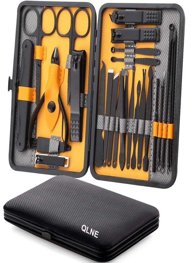 QLNE Nail Clippers Sets High Precisio Stainless Steel Nail Cutter Pedicure Kit Nail File Sharp Nail Scissors and Clipper Manicure Pedicure Kit Fingernails & Toenails with Portable cas (Yellow/Gray_25 in 1) - Image 1