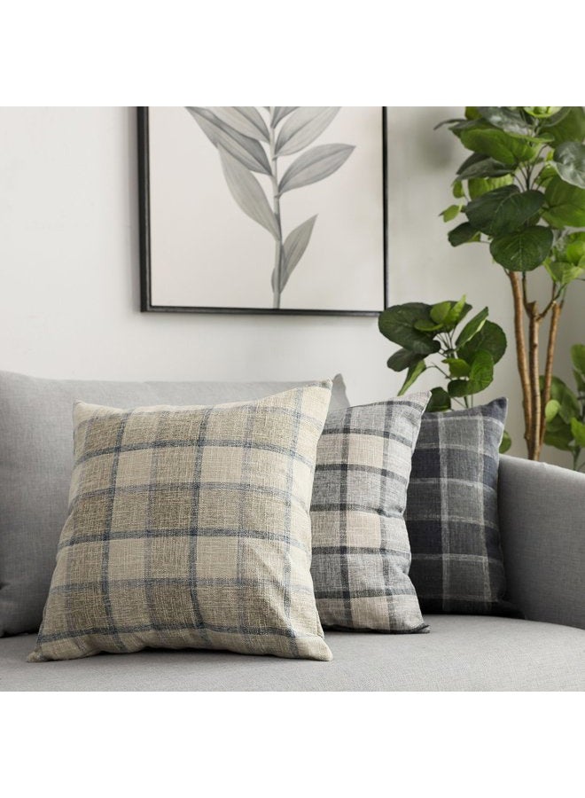 UGS UGASA Square Checkers Decorative Throw Pillow Case Cotton Linen Cushion Covers Shell with Hidden Zipper, 18 x 18 Inches, 2 Pc, Natural + Little Boy Blue - Image 5