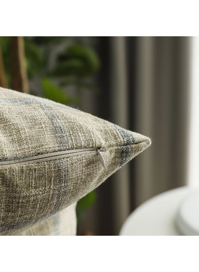 UGS UGASA Square Checkers Decorative Throw Pillow Case Cotton Linen Cushion Covers Shell with Hidden Zipper, 18 x 18 Inches, 2 Pc, Natural + Little Boy Blue - Image 3