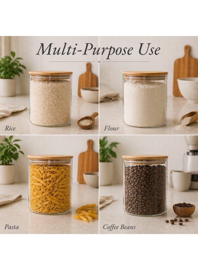 Honey Bee 2L Borosilicate Glass Storage Jar with Bamboo Lid, Airtight Kitchen Container for Rice, Pasta, Flour, Sugar, Coffee, Pantry Organizer Large Glass Canister - Image 2