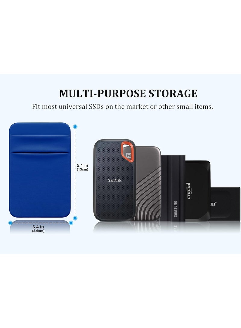 Lacdo Portable Hard Drive Sleeve for Laptop, 2-Pocket Stick on Pouch with Reusable Adhesive, for SanDisk, Samsung, Crucial, Portable External Solid State Drive SSD Hard Drive Carrying Case, Blue - Image 2