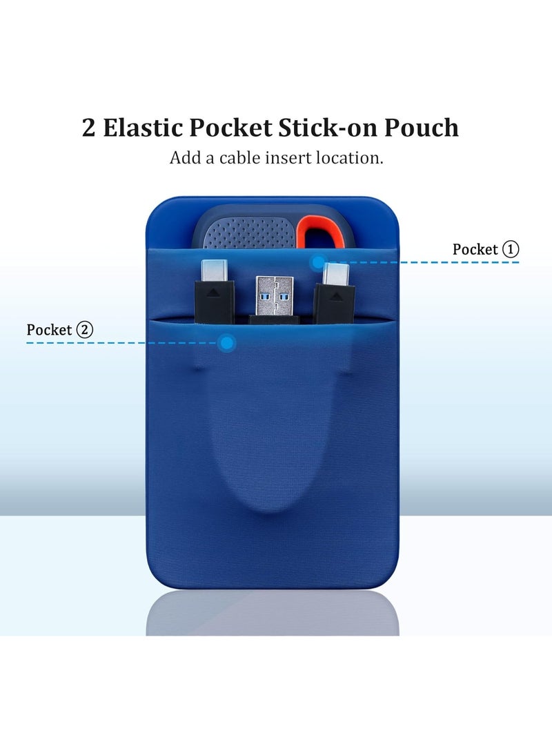 Lacdo Portable Hard Drive Sleeve for Laptop, 2-Pocket Stick on Pouch with Reusable Adhesive, for SanDisk, Samsung, Crucial, Portable External Solid State Drive SSD Hard Drive Carrying Case, Blue - Image 4