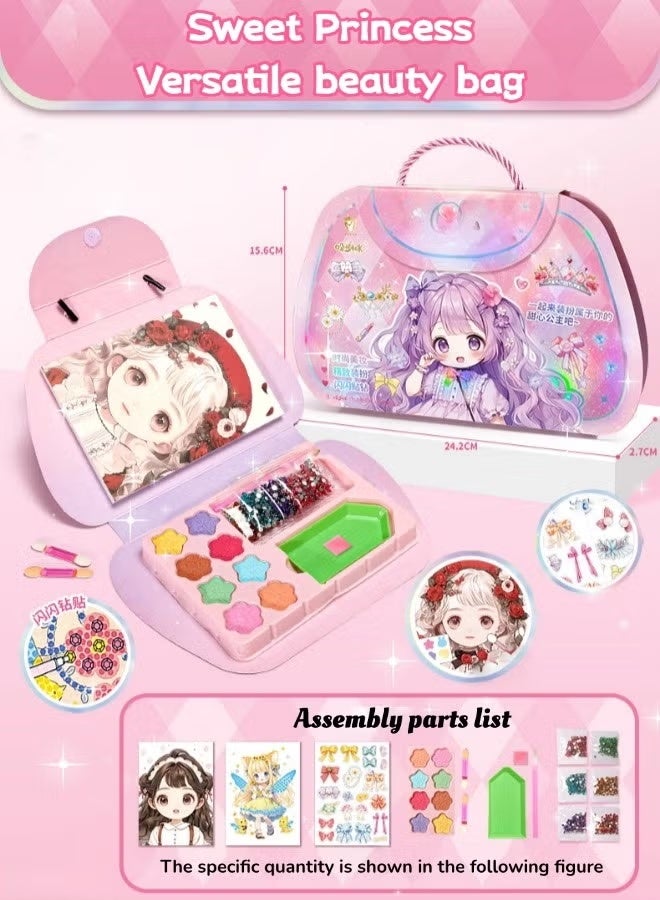 Princess Makeup Stickers Toys Kit 3 in 1 Dress Up Game Set DIY Princess Makeup and Sticker Craft Kit for Girls DIY Paper Makeup Arts and Crafts Real Washable Cosmetic Set Reusable Handmade Set Dress-Up Game & Diamond Painting Set DIY Paper Makeup Arts and Crafts for Girls Ages 3+Years Old - Image 2