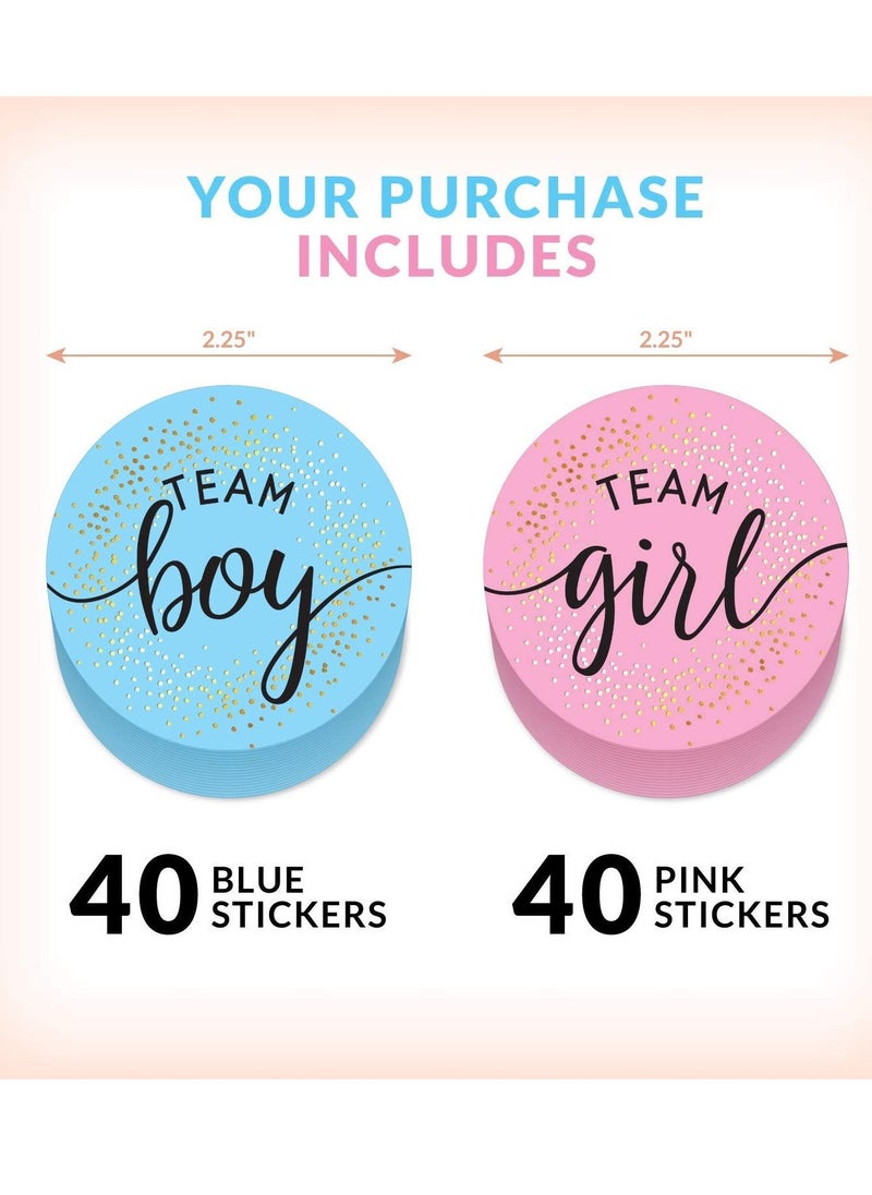 SYOSI - 80 Sheets Gender Display Stickers with Gold Foil for Team Boy and Team Girl Labels Pink and Blue Gender Labels for Party Invitations and Voting Games, Baby Shower Labels (Circle) - Image 1