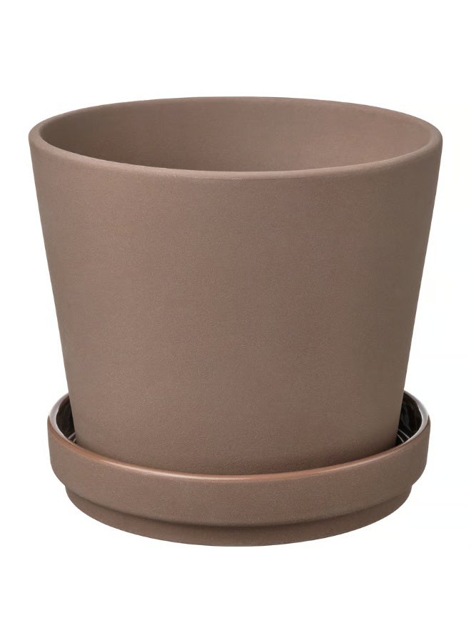 Brown Plant Pot with Saucer – Indoor & Outdoor Decorative Flower Pot, Durable and Stylish, 12 cm Diameter - Image 1