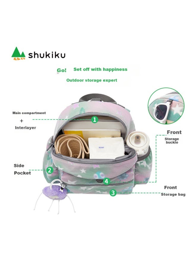 Shukiku Limited Edition حقيبة ظهر أطفال بألوان مائية حالمة لتلاميذ المدارس الابتدائية خفيفة الوزن حقيبة كتف مزدوجة صندوق هدية زهرة نجمة S+ - Image 2