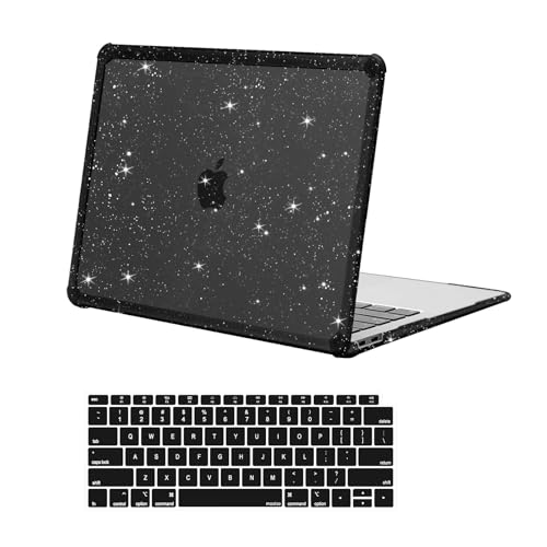 MOSISO Compatible with MacBook Air 13 inch Case 20222018 Release A2337 M1 A2179 A1932 CrackResistantReducesFingerprints Heavy Duty Glitter Hard Case with TPU BumperKeyboard Cover Black - Image 1