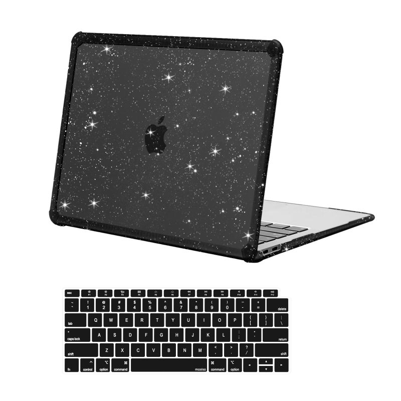 MOSISO Compatible with MacBook Air 13 inch Case 20222018 Release A2337 M1 A2179 A1932 CrackResistantReducesFingerprints Heavy Duty Glitter Hard Case with TPU BumperKeyboard Cover Black - Image 2