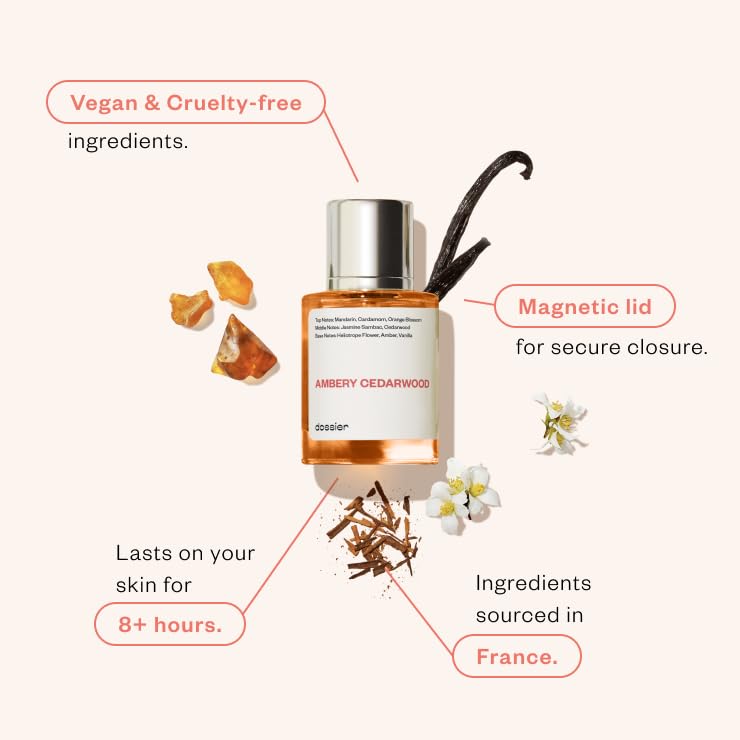 Dossier دوسيه - خشب الأرز العنبر - ماء عطر - عطر فاخر - نقي مُعزز - خالي من البارابين - نباتي - للنساء - عطر 1.7 أونصة (بخاخ 50 مل) - Image 3