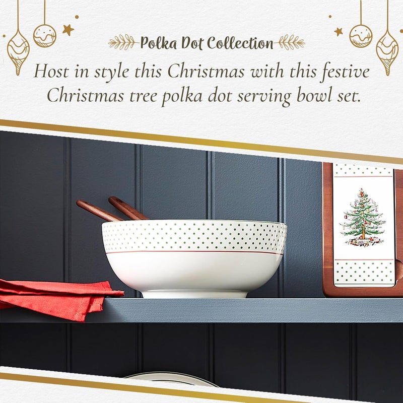 Spode Spode Christmas Tree 10 Serving Bowl  Wooden Servers Polka Dot  Ceramic Serving Bowls  Party Bowls for Holiday Celebrations  Salad Bowls and Soup Bowls for Dining  Christmas Table Setting  - Image 5