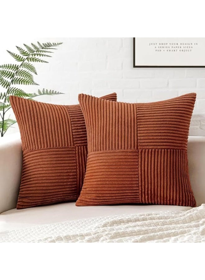 Home Care 2 PCS Rust Color Fall Throw Pillow Covers 18x18 Inch Corduroy Boho Decorative Soft Cushion Cases, Textured Terracotta Accent Home Decoration, for Couch Bed Livingroom 45x45 cm  - Image 1