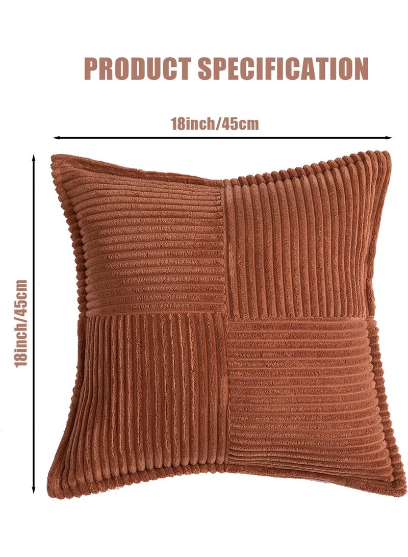 Home Care 2 PCS Rust Color Fall Throw Pillow Covers 18x18 Inch Corduroy Boho Decorative Soft Cushion Cases, Textured Terracotta Accent Home Decoration, for Couch Bed Livingroom 45x45 cm  - Image 2