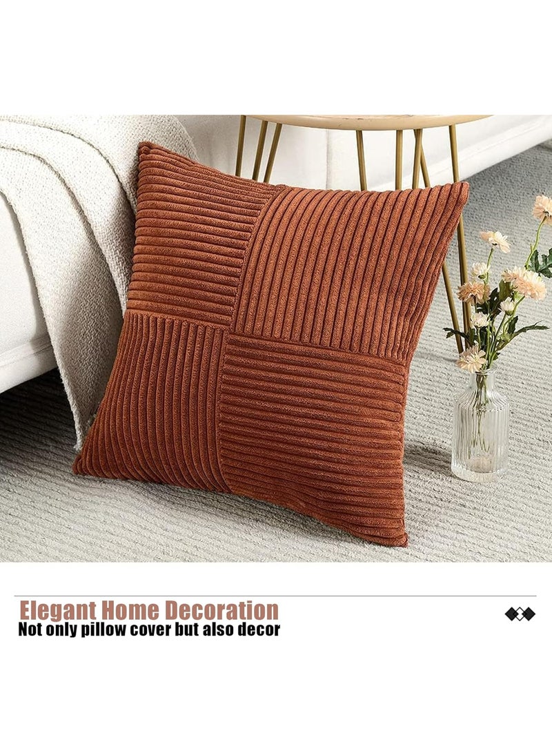 Home Care 2 PCS Rust Color Fall Throw Pillow Covers 18x18 Inch Corduroy Boho Decorative Soft Cushion Cases, Textured Terracotta Accent Home Decoration, for Couch Bed Livingroom 45x45 cm  - Image 5