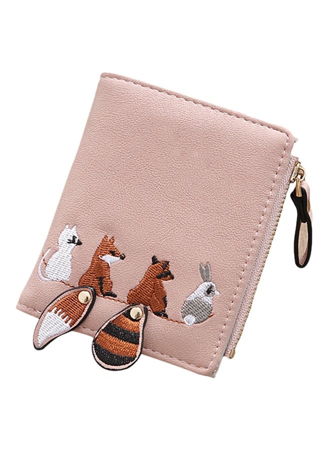Generic - Cute Animal Embroidery Bi-Fold Wallet,Cute Embroidery Wallets for Women, Leather RFID Blocking Small Bifold Wallet with Zipper Coin Purse, Portable and Small Wallets with Embroidered Animal Pattern - Image 1