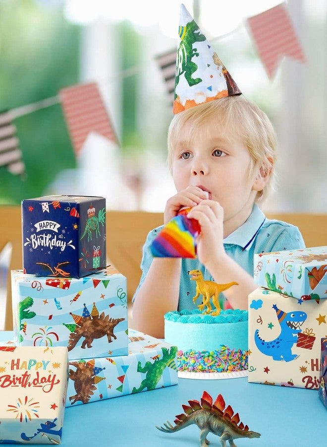 WERNNSAI Dinosaur Wrapping Paper Rolls - 3 Rolls 17” x 120” Happy Birthday Wrapping Paper Kids Wrapping Paper Rolls Boy Dinosaur Gift Wrap Paper Dinosaur Party Favor Happy Bday Wrap with Cutting Line on Back - Image 5