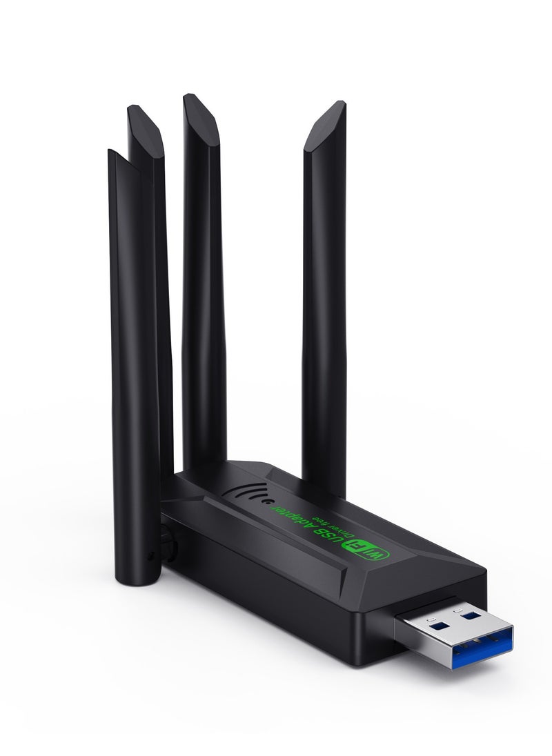 DUNISO - USB WiFi adapter, 1300Mbps dual band 5Ghz wireless network external receiver, suitable for high speed wireless network encryption dongle on PC, desktop and Mac, supports Windows 11/10/8.1/8/7 XP, circular four antenna - Image 1
