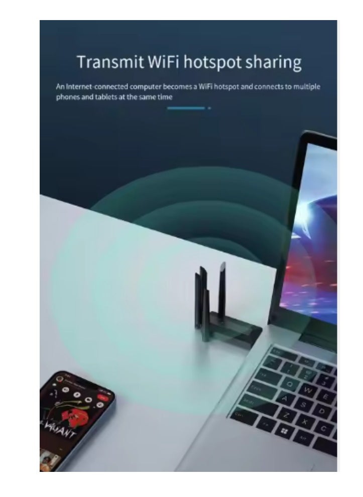 DUNISO - USB WiFi adapter, 1300Mbps dual band 5Ghz wireless network external receiver, suitable for high speed wireless network encryption dongle on PC, desktop and Mac, supports Windows 11/10/8.1/8/7 XP, circular four antenna - Image 1