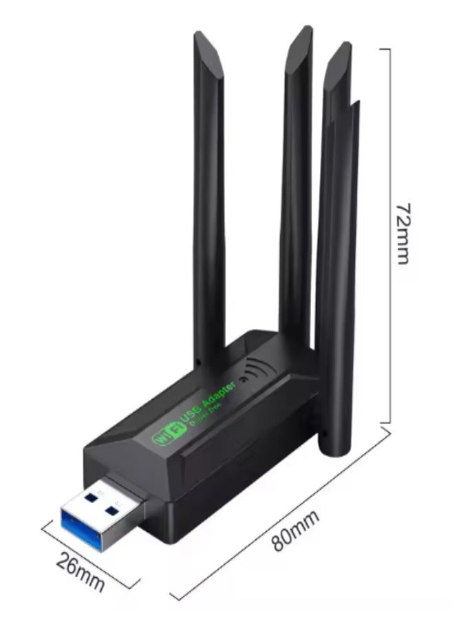 DUNISO - USB WiFi adapter, 1300Mbps dual band 5Ghz wireless network external receiver, suitable for high speed wireless network encryption dongle on PC, desktop and Mac, supports Windows 11/10/8.1/8/7 XP, circular four antenna - Image 1