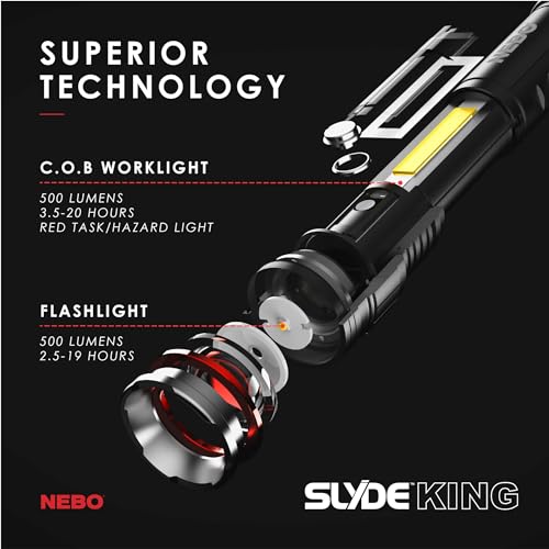 NEBO SLYDE KING Flashlight | High Lumens, Rechargeable COB Work Light & LED Flashlight, Waterproof, Magnetic Base, Great for Camping & Hunting, Includes Charging Cable - Image 4