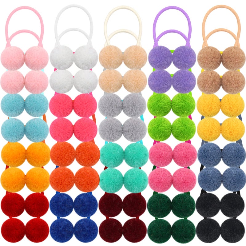 Qearl Hair Ties 40 Pieces Pom Pom Elastic Hair Ties 20 Colors Fluffy Velvet Ponytail Holders and Rubber Bands for Baby Girls Toddlers Infants and Kids - Image 1